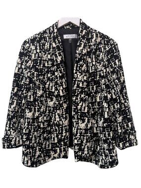 Kasper Womens Blazer Size 18 Black Cream Abstract Open Front Stretch Jacket